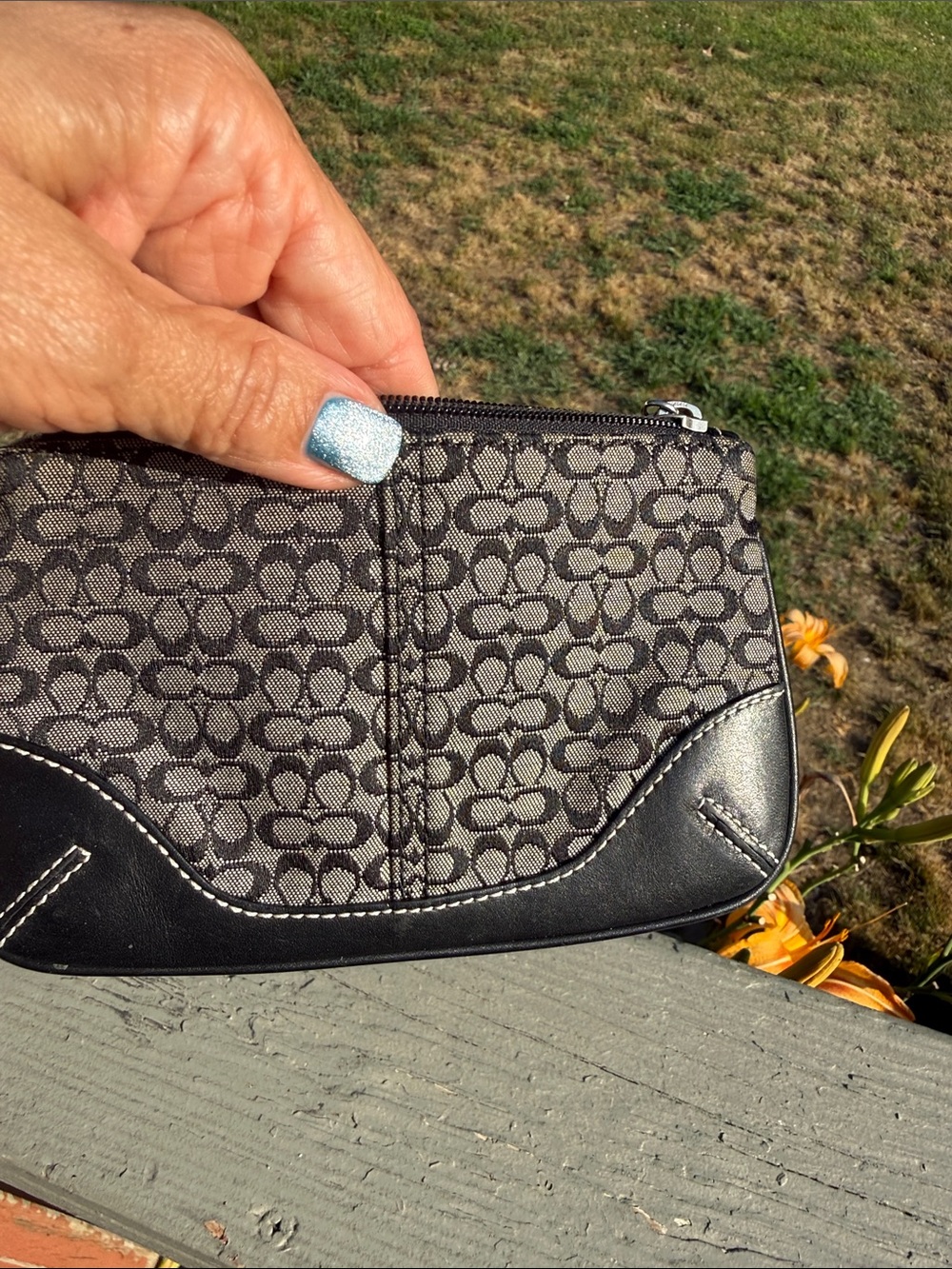 Coach Black and Gray Signature Canvas Wristlet - Picture 4 of 7